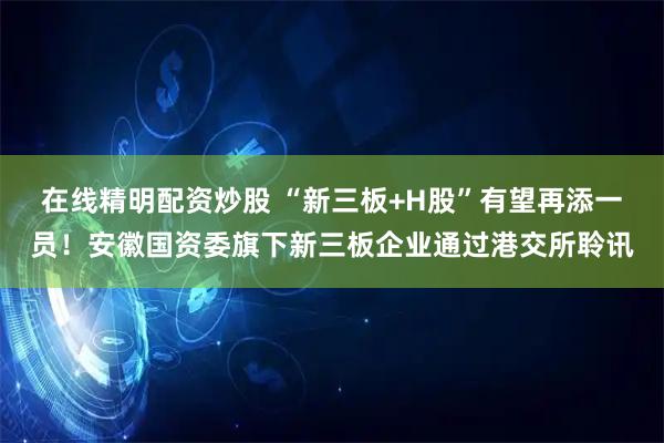在线精明配资炒股 “新三板+H股”有望再添一员!安徽国资委旗下新三板企业通过港交所聆讯